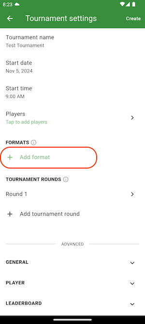 Add a tournament format