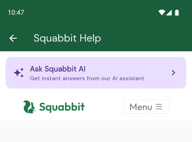 Ask Squabbit AI in-app help chatbot