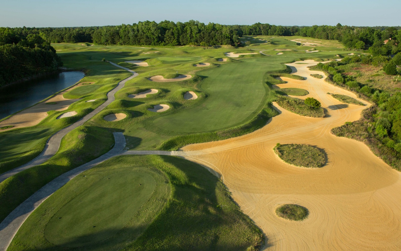 Sprawling sandy waste areas and emerald fairways at a Myrtle Beach golf course