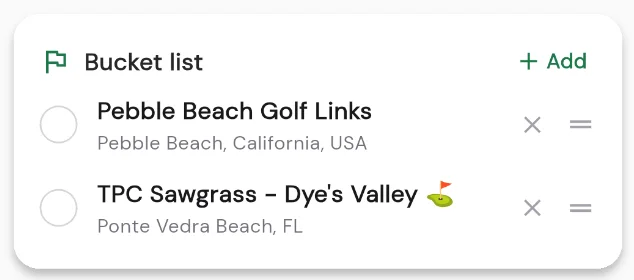 A golfer's bucket list of courses they want to play