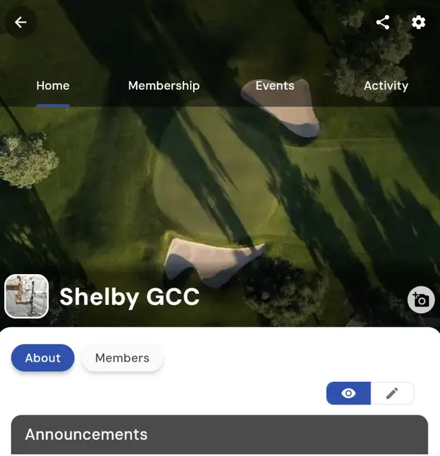 A Squabbit golf club member hub with membership tiers, dues, and events