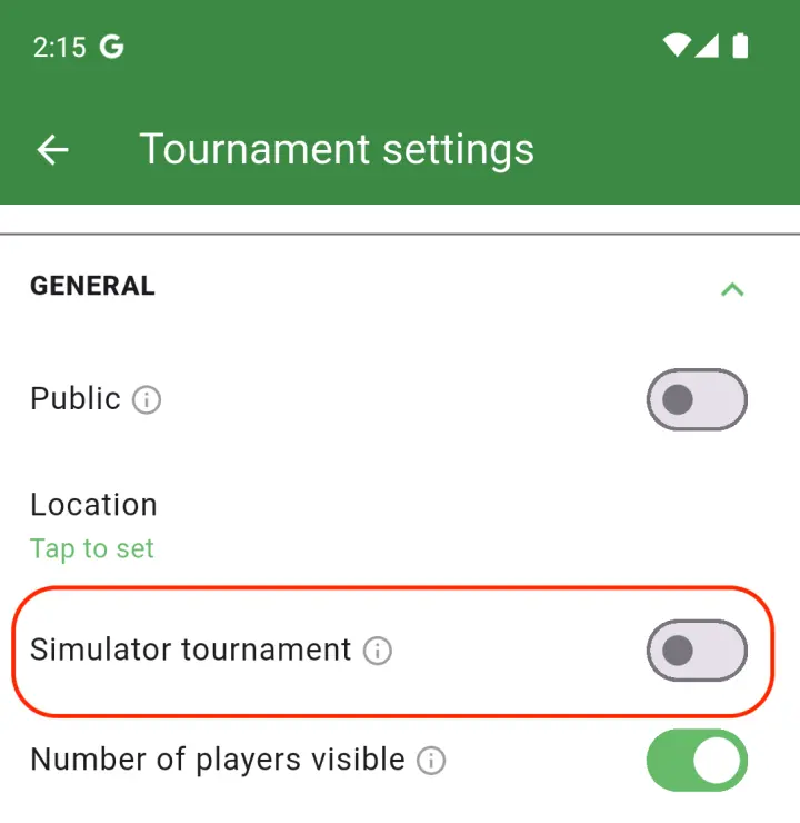 Simulator toggle in tournament settings