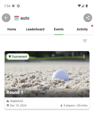 Events tab showing league events