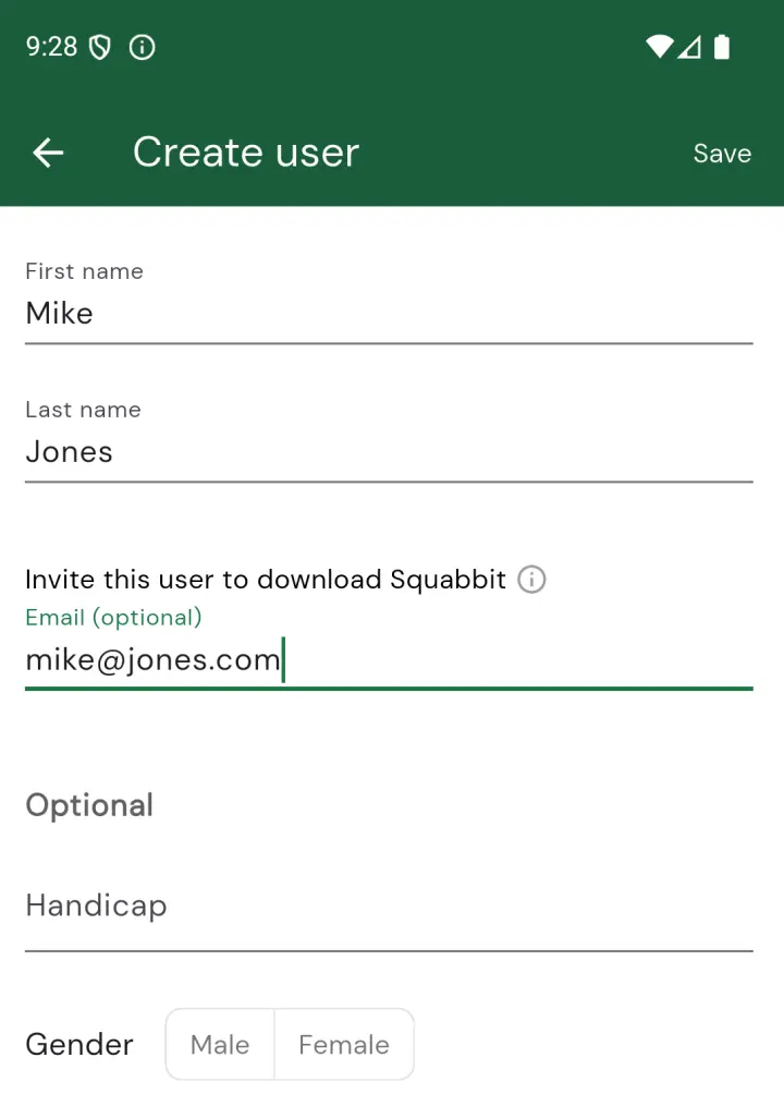 Create user form with email address field filled in