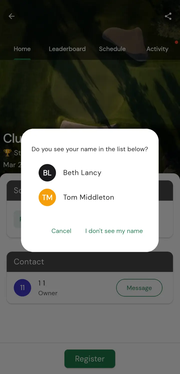 Do you see your name dialog showing unlinked players to choose from