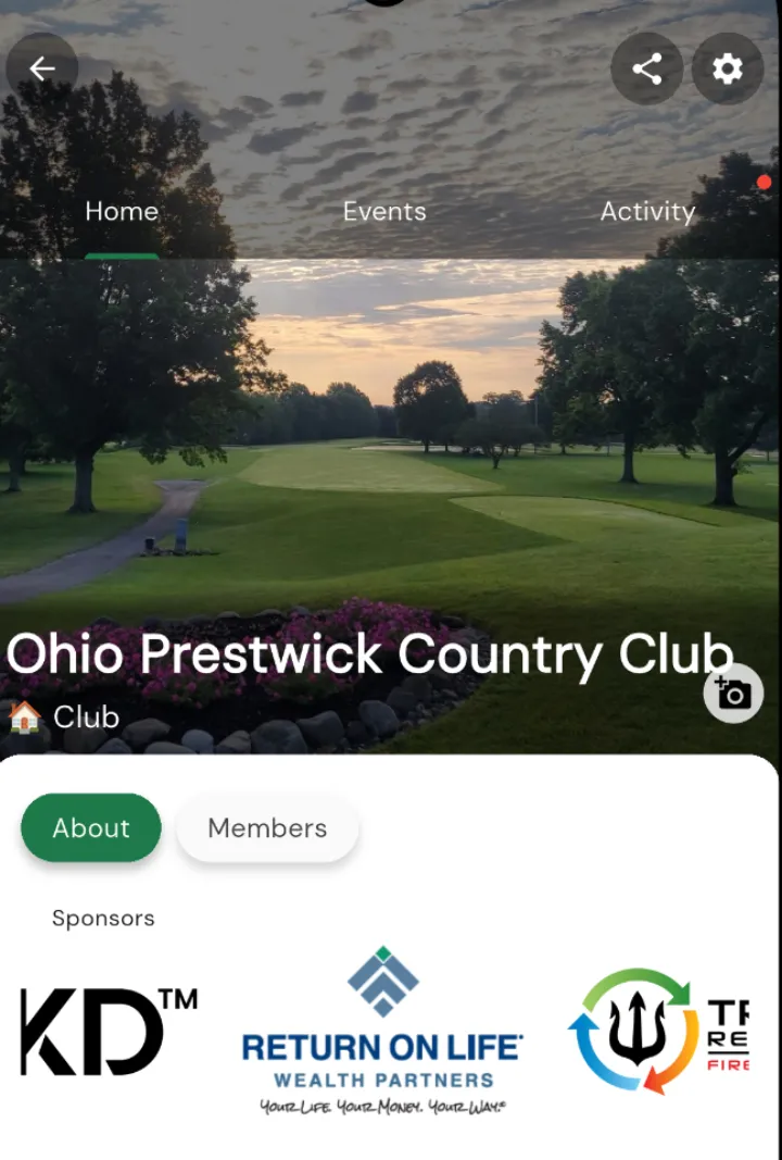 A group home page with a Sponsors carousel showing several sponsor logos below the event header